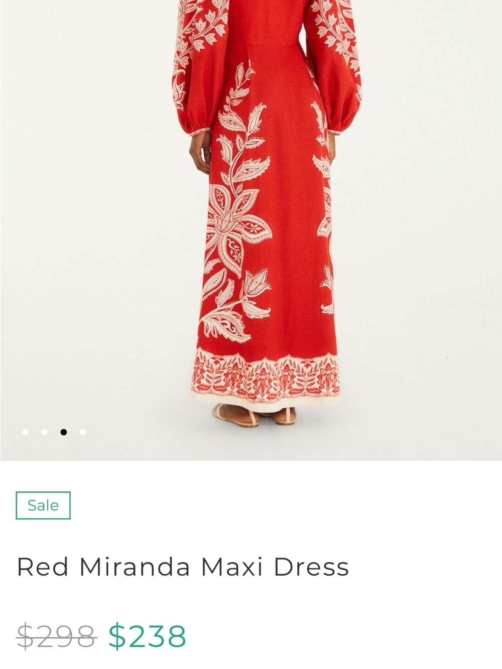 FARM RIO Miranda Red Embroidered Maxi Dress with Statement Sleeves - Picture 5 of 6